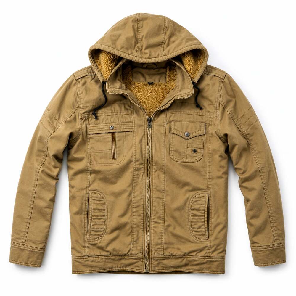 Maximos Men's Premium Hooded Multi-Pocket Sherpa Lined Bomber Jacket Khaki-02